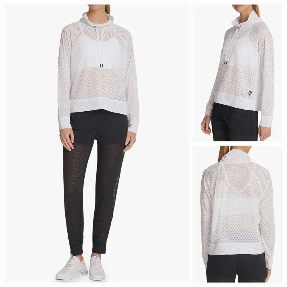 🔹️NWT DKNY Sport White Lightweight Mesh Long Sleeve Top XLarge